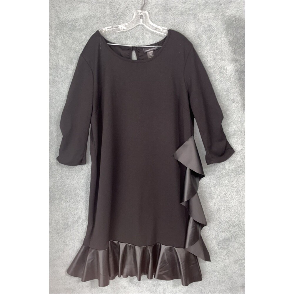 Ashley Stewart Dress 22/24 Womens Black Sheath‎ Half Sleeve Faux Leather Ruffles
